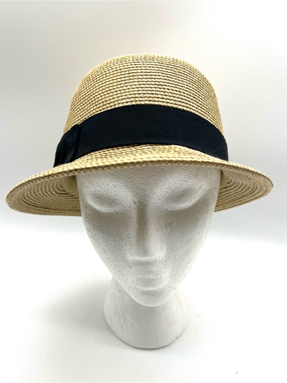 Sunday Afternoons Woven Straw Sun Hat Black Bow Ribbon Tan Beige